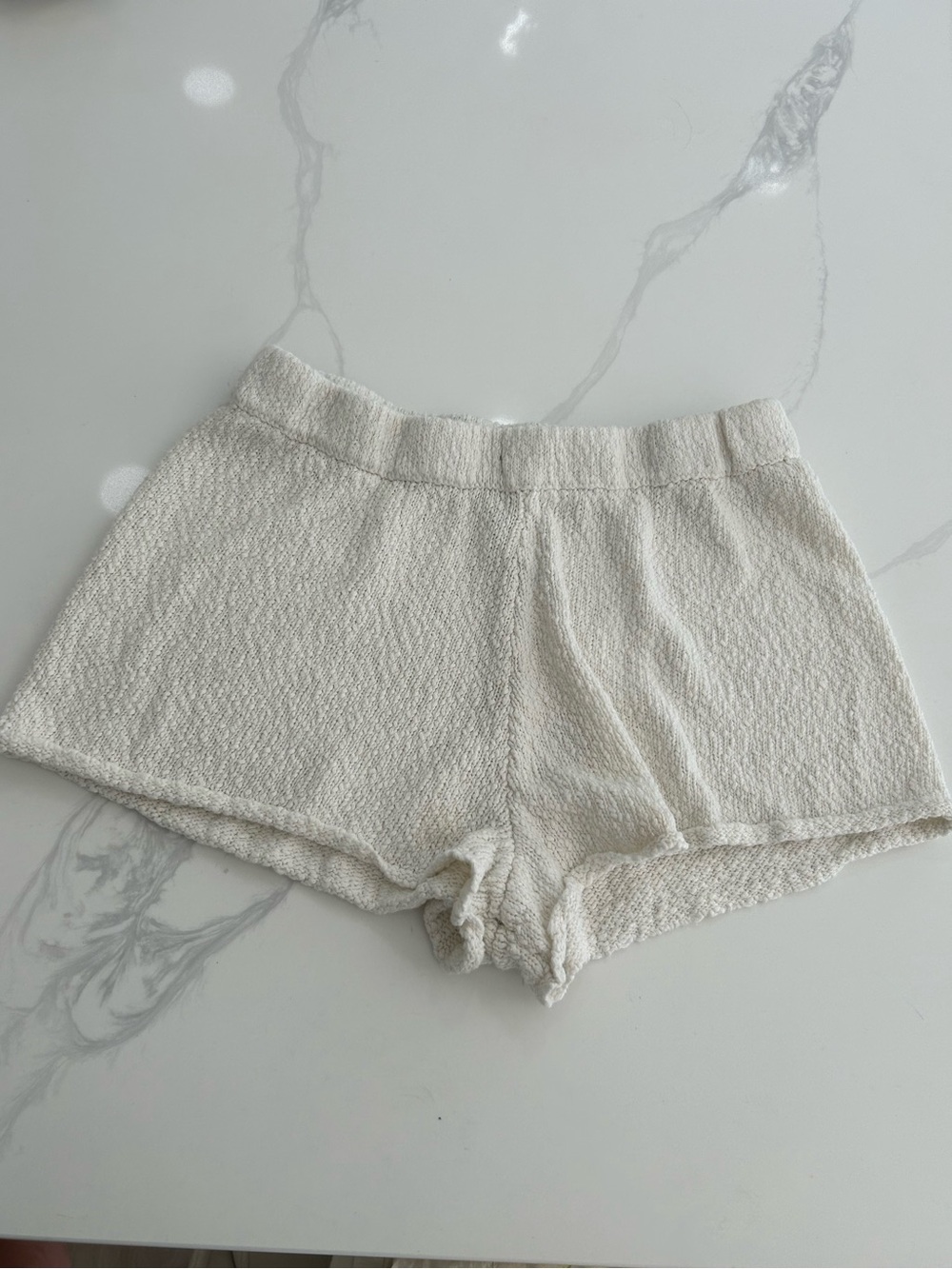 aerie Cream Textured Elastic-Waist Athletic Shorts